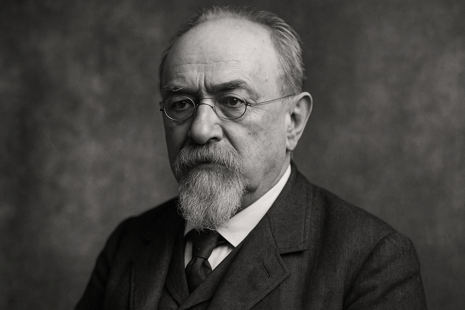 A realistic black-and-white portrait of Cesare Lombroso, featuring his distinctive facial features and intellectual expression, representing the origins of modern criminology. Portrait of Cesare Lombroso, the father of criminology