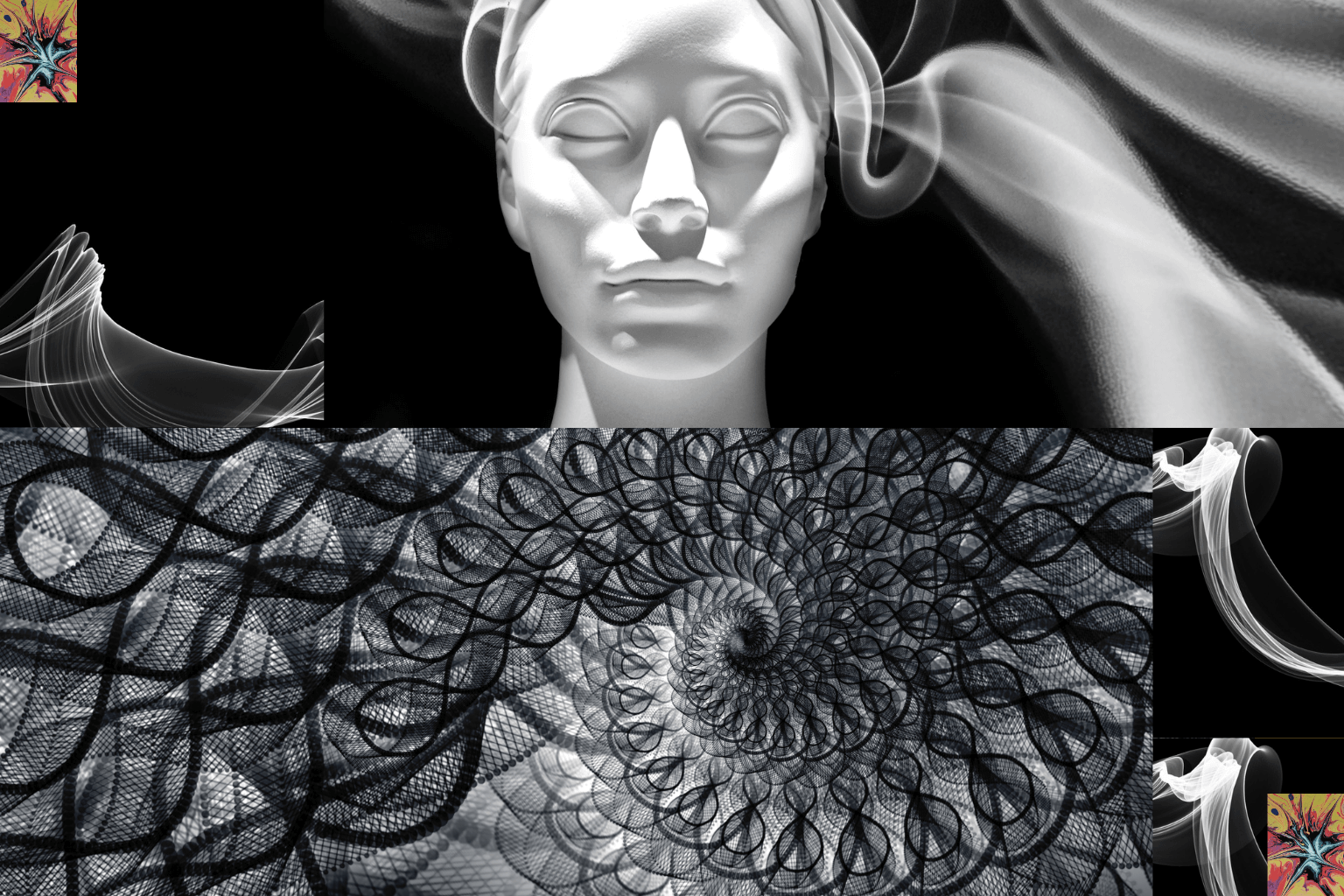 A conceptual digital illustration of a woman surrounded by abstract symbols and deep, contrasting colors, representing the fragmented perception, emotional complexity, and inner conflict associated with schizophrenia in criminological analysis.