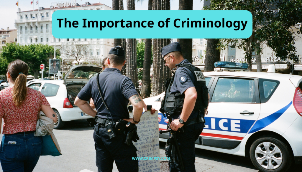 An analytical-style illustration showing key criminological research elements, including crime patterns, statistics, and theoretical frameworks.