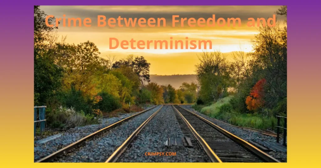 Railway tracks at sunset symbolizing the concept of crime between free will and determinism